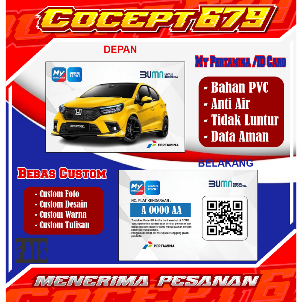 

Kartu ID Card - Kartu Barcode My Perta Mobil Brio - Bahan PVC - Bebas Request