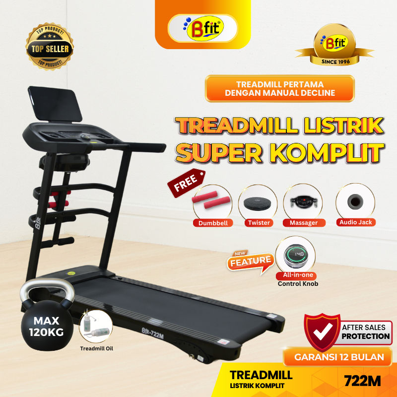 (SEMARANG) Treadmill Elektrik BFIT 722M Multifungsi Murah Listrik Lipat Portable Low Watt Fitness
