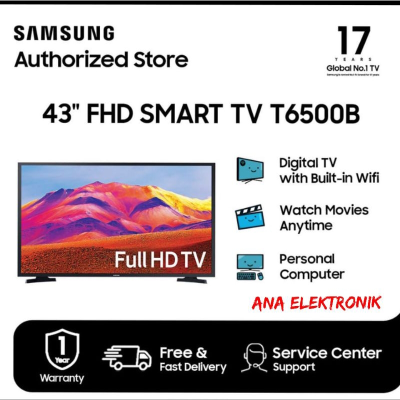 TV SAMSUNG LED SMART 43 INCH 43T6500BKX SERI TERBARU ( BATAM )