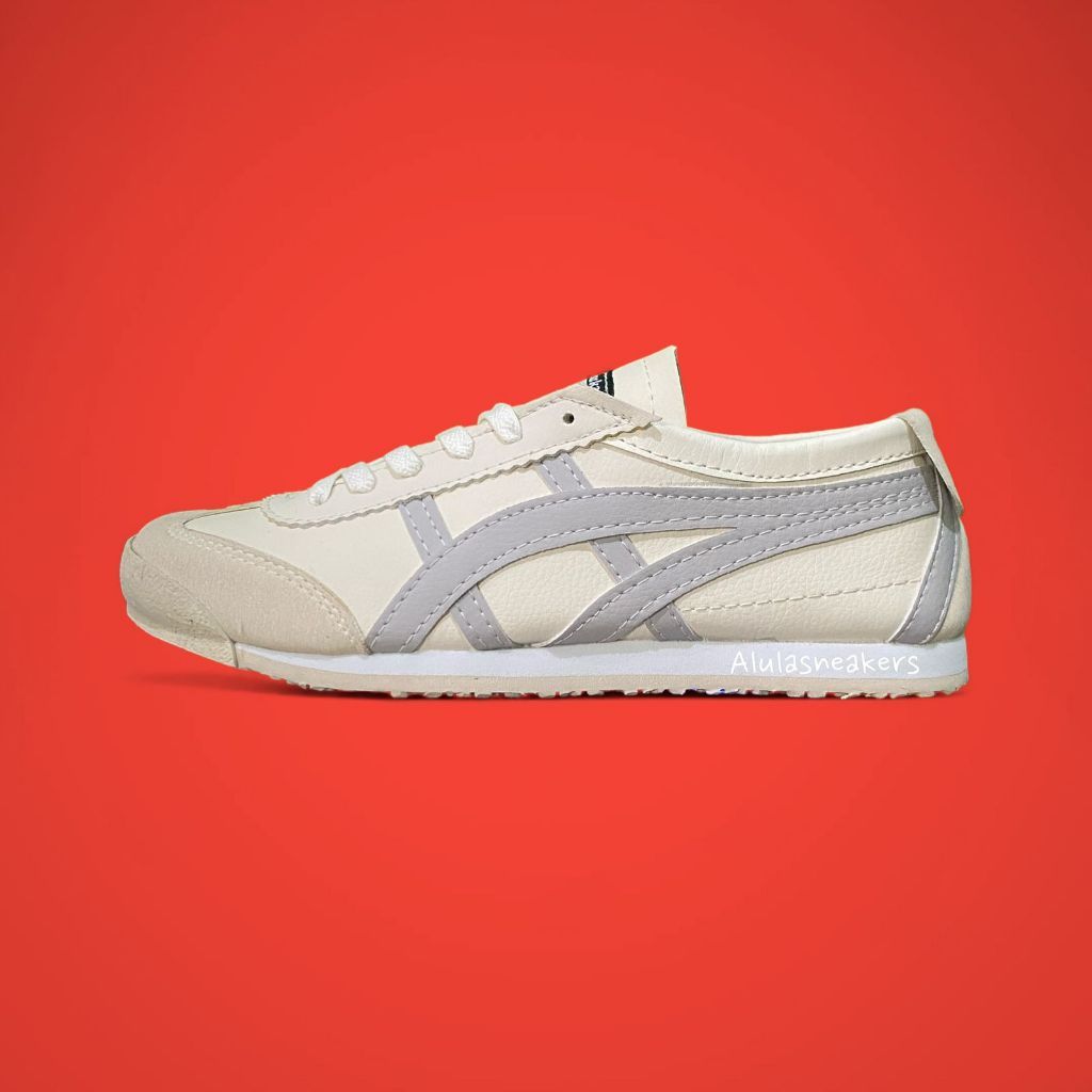 Onitsuka Tiger Mexico 66 - Sepatu Sneakers Pria Wanita Onit Tali Cream Abu Kulit Sintetis Premium