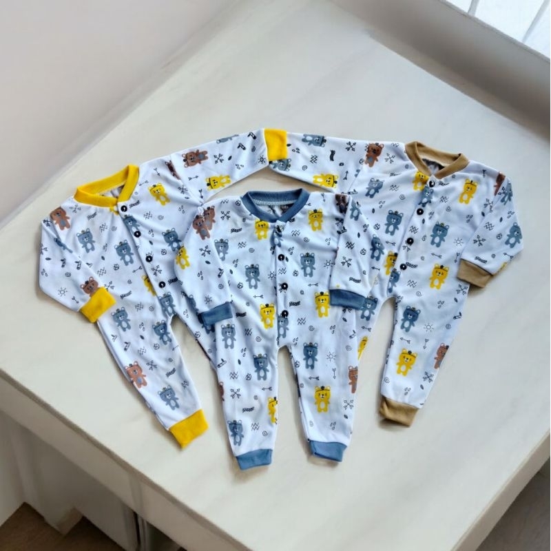 3 pcs bodysuit/baju kodok bayi newborn 0-3 bulan putih frint