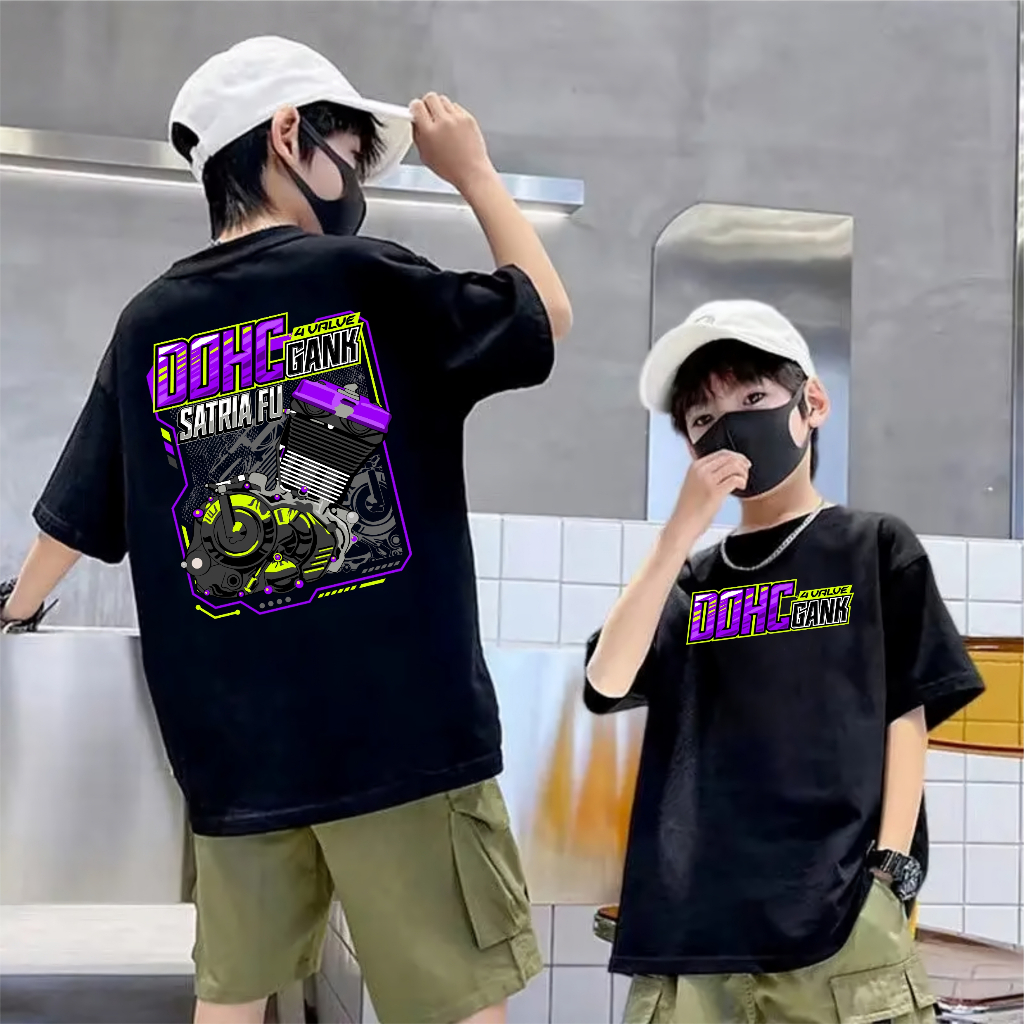 Kaos Anak DOHC Gank Satria FU 4 Valve 4 Stroke Baju Distro Pskn DOHC Pasukan DOHC Motor Four Stroke 