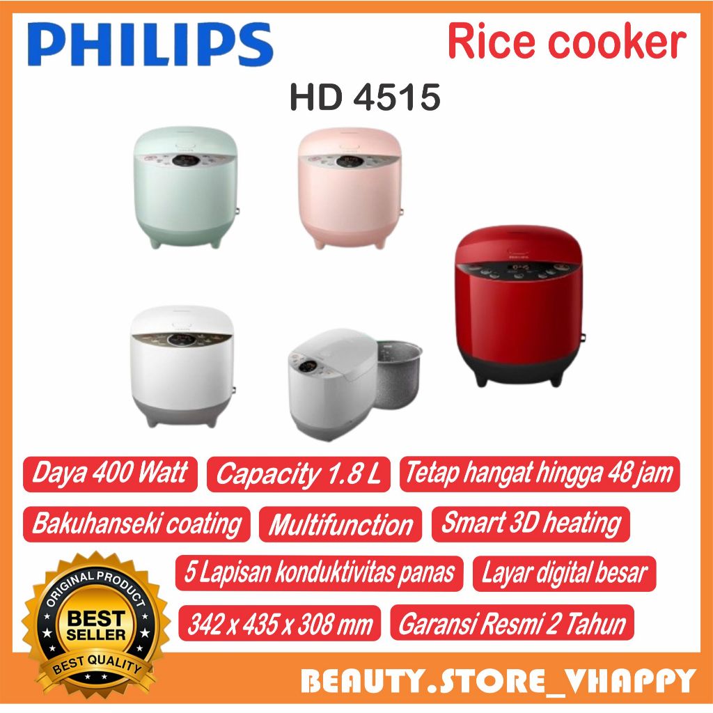 Magic Com / Rice Cooker PHILIPS 1.8L Digital 400 Watt HD4515