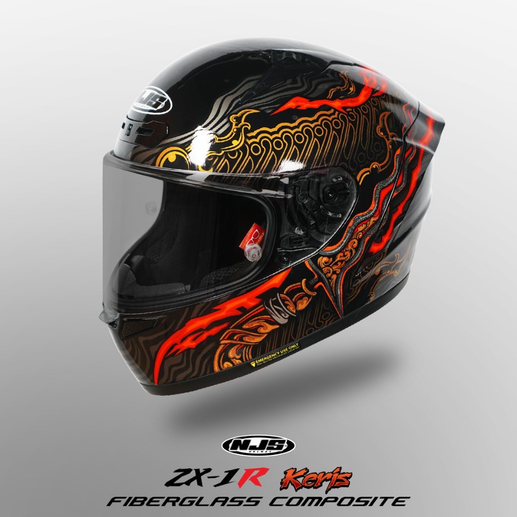 NJS ZX-1R FIBERGLASS KERIS Black - Helm Full Face (FREE Visor Iridium ) - Helm Fullface | NJS ZR | N