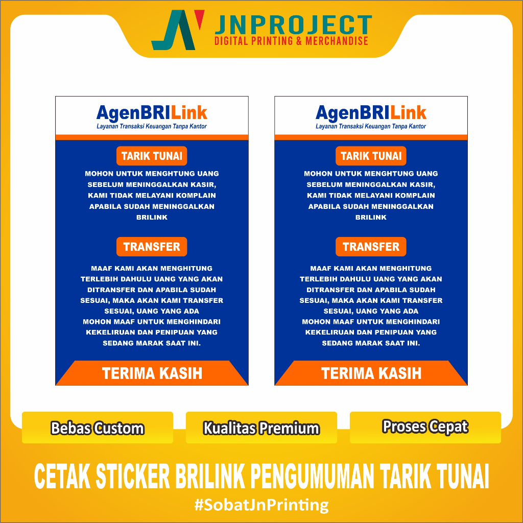 

STIKER BRILINK PENGUMUMAN TARIK TUNAI 20x30cm | TERMURAH