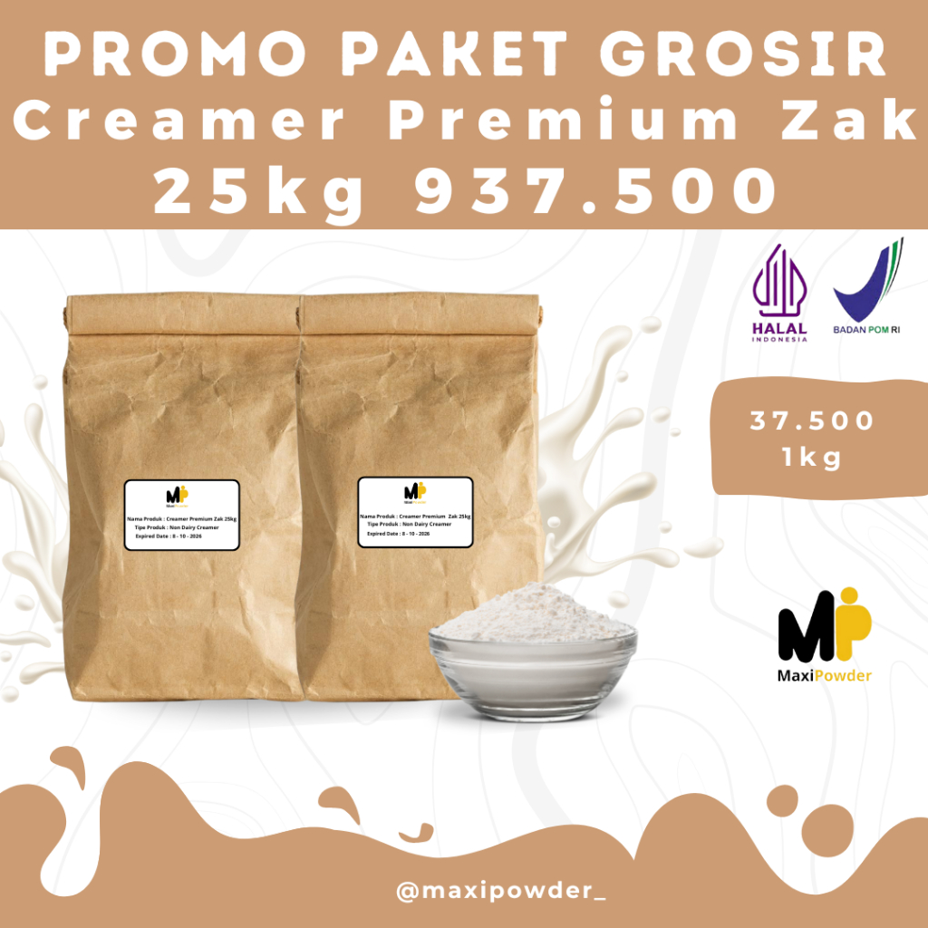 

Paket Grosir Creamer PREMIUM 25kg Kemasan Zak / Bubuk Krimer/ Non Dairy Creamer / MaxiPowder