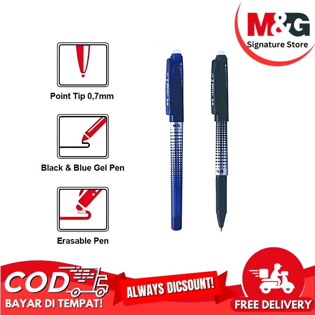 

Pulpen Erasable Gel Pen M&G #AKP61173 Eraser II Pulpen Bisa dihapus Tip 0.7 mm Tinta Hitam & Biru Erase By Friction - Harga Satuan Pulpen Erasasble