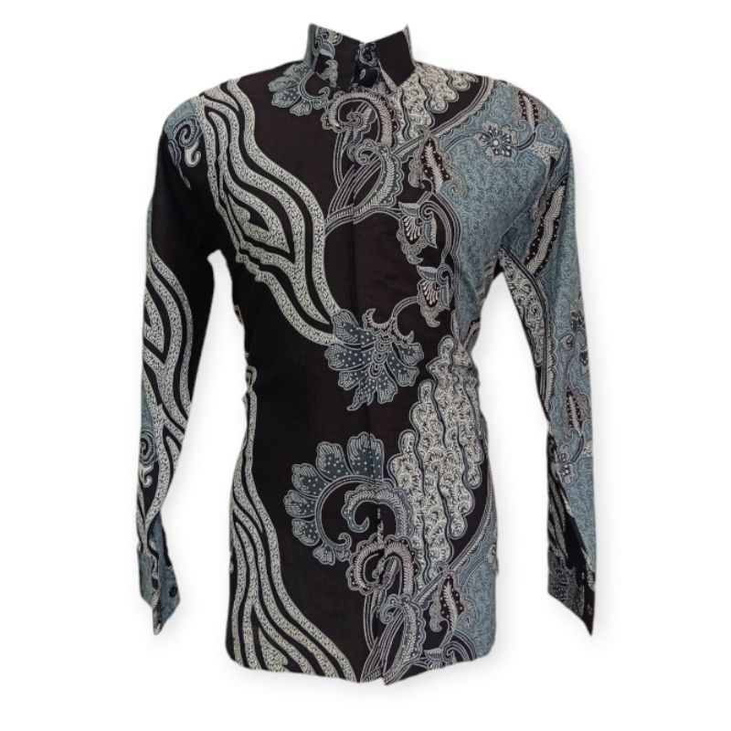 KEMEJA BATIK KHALIFAH ABU HITAM BAHAN KATUN PREMIUM 40S