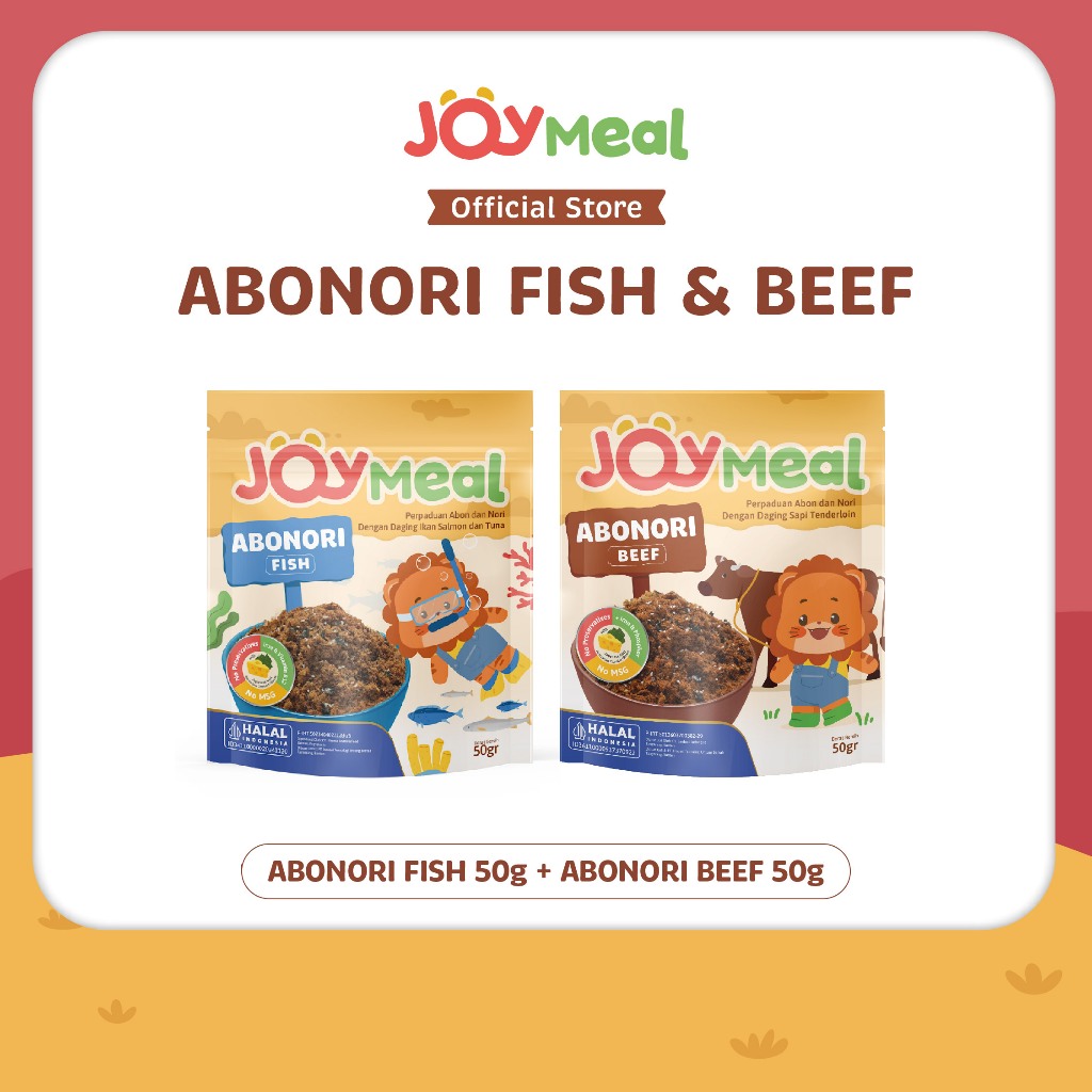 

[Bundle 2 pcs] JoyMeal ABONORI FISH & BEEF Original @50gr - MPASI Cemilan Sehat Bayi & Anak | Perpaduan Abon Nori dengan Daging Ikan Salmon & Tuna dan Daging Sapi