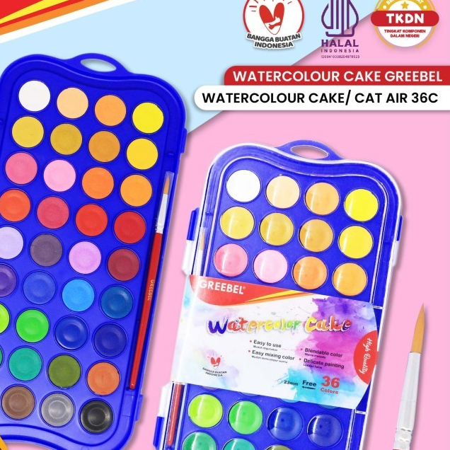 

CAT AIR WATER COLOR CAKE 36 WARNA GREEBEL GRATIS KUAS TERLARIS