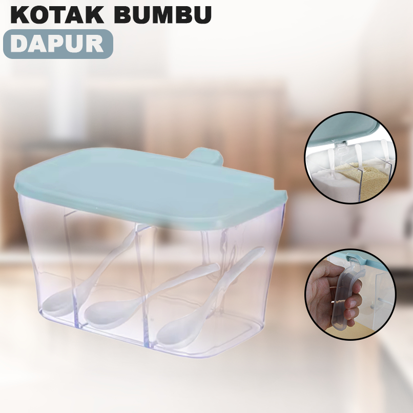 Tempat Bumbu Dapur 3 Sekat Storage Box Bumbu Serbaguna Kotak Bumbu Terbaru LD-13