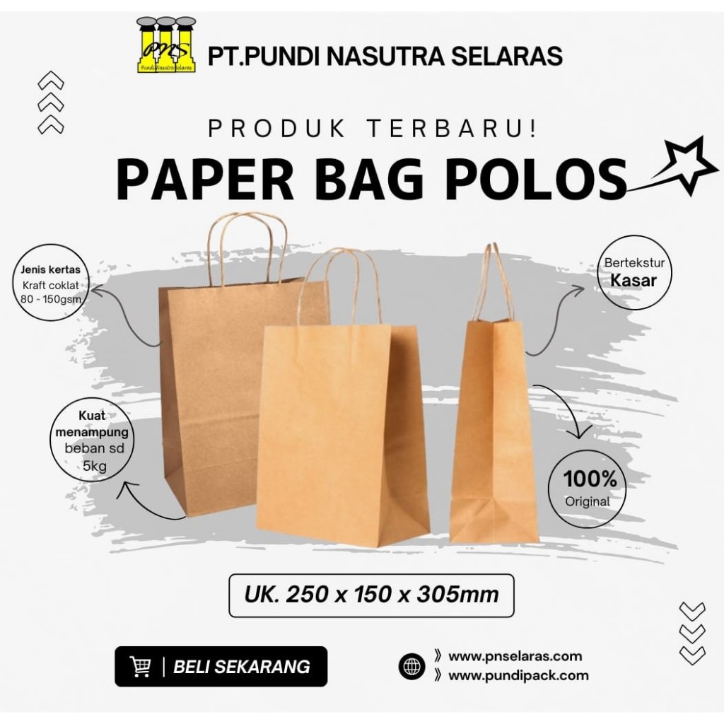 

PAPER BANG SHOPPING/TAS KERTAS POLOS UKURAN 250 X 150 X 305 ISI 20