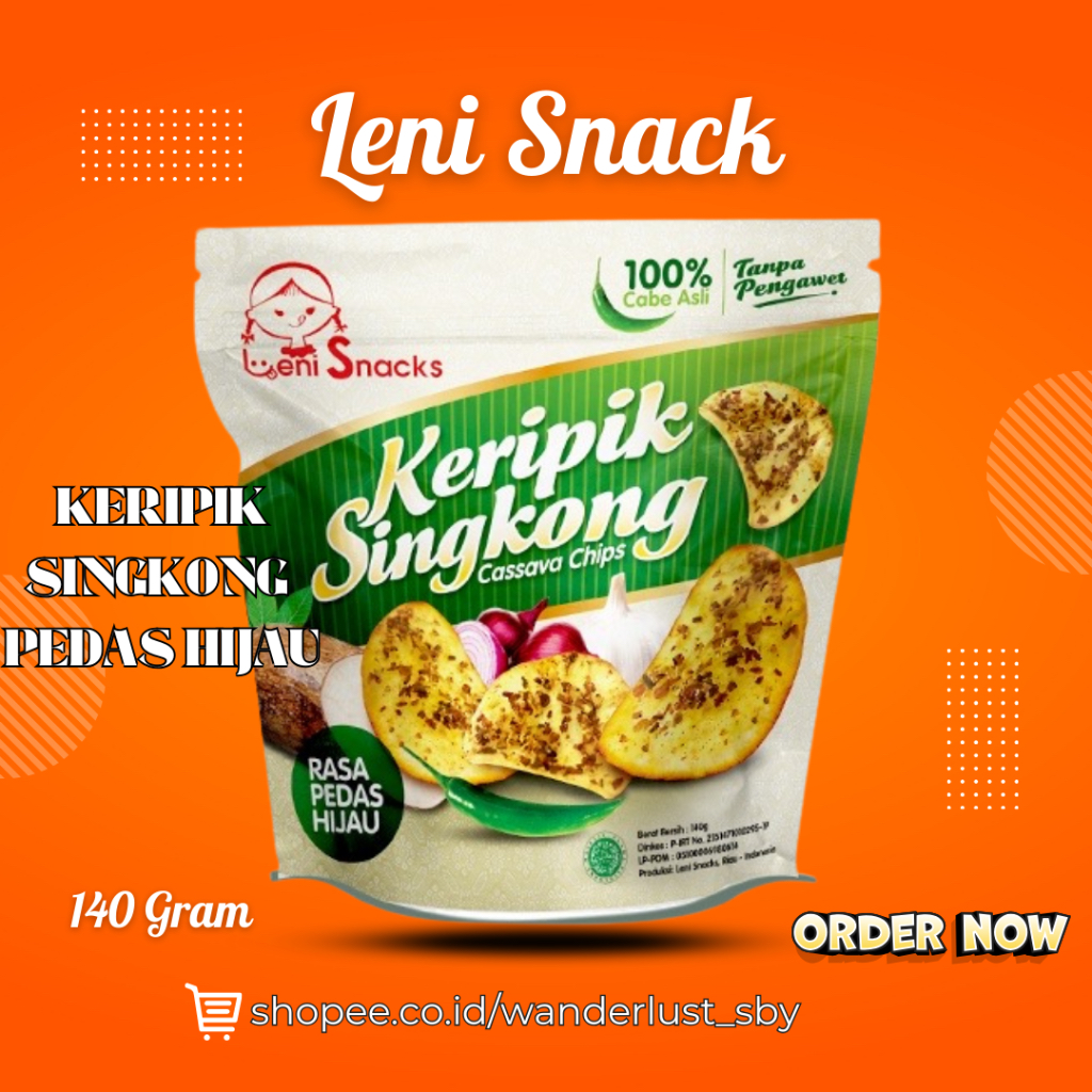 

[LENI SNACK] Camilan Snack Keripik Singkong Leni Snack Pedas Hijau Kriuk