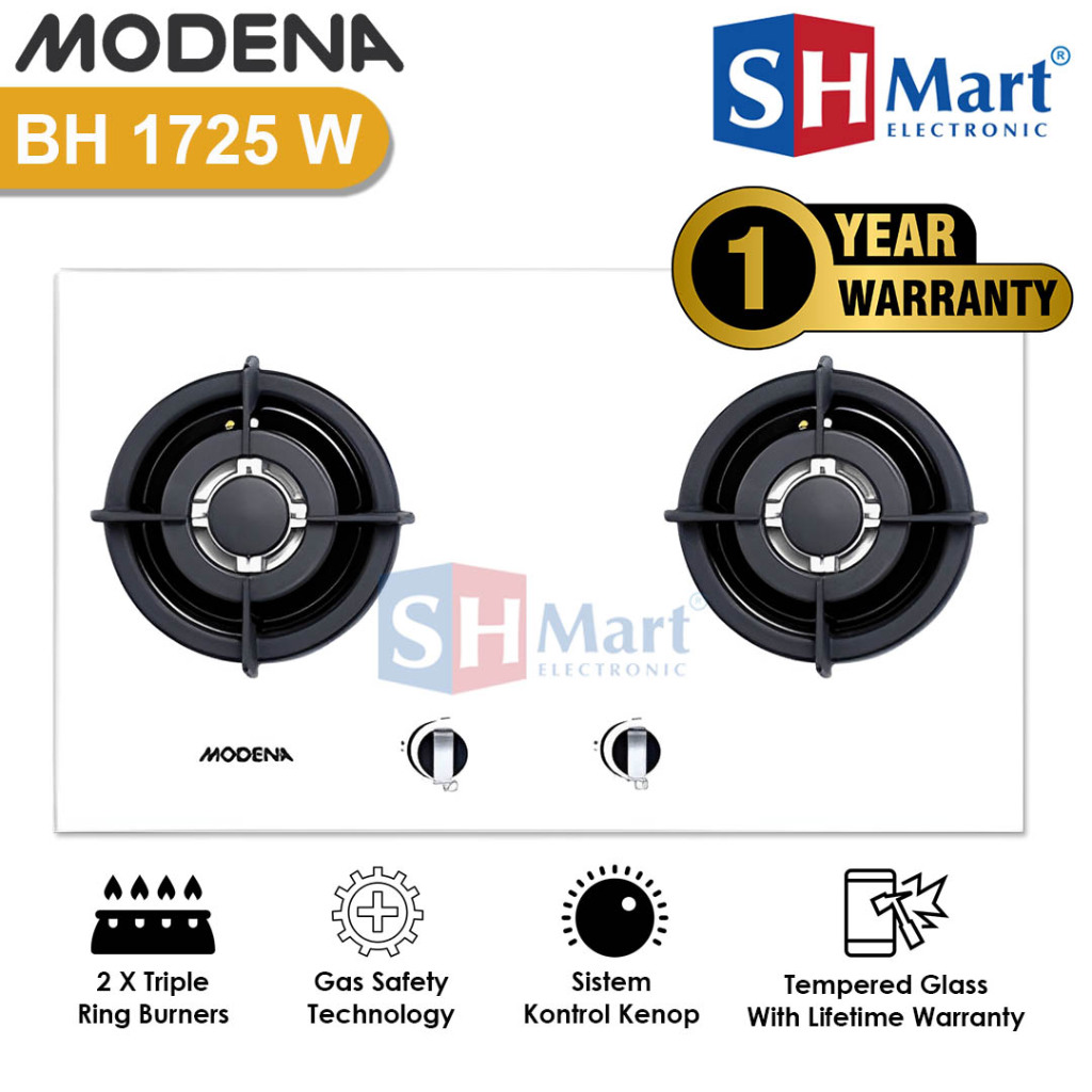 MODENA KOMPOR GAS TANAM 2 TUNGKU BH 1725 W BH1725W - WHITE (MEDAN)
