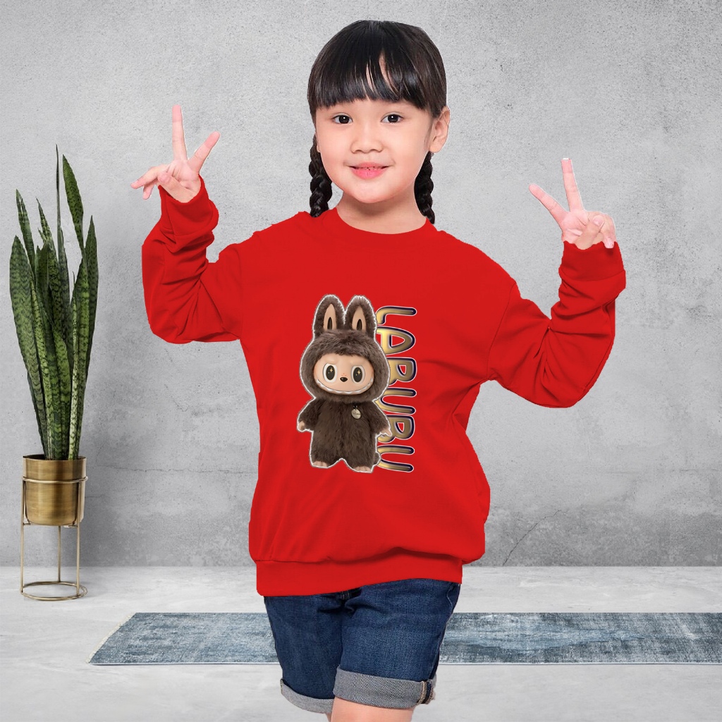 Baju Anak Cewek Labubu Brown Umur 4-13 Tahun / Kaos Anak Cewek Lengan Panjang / Sweater Anak Bahan
