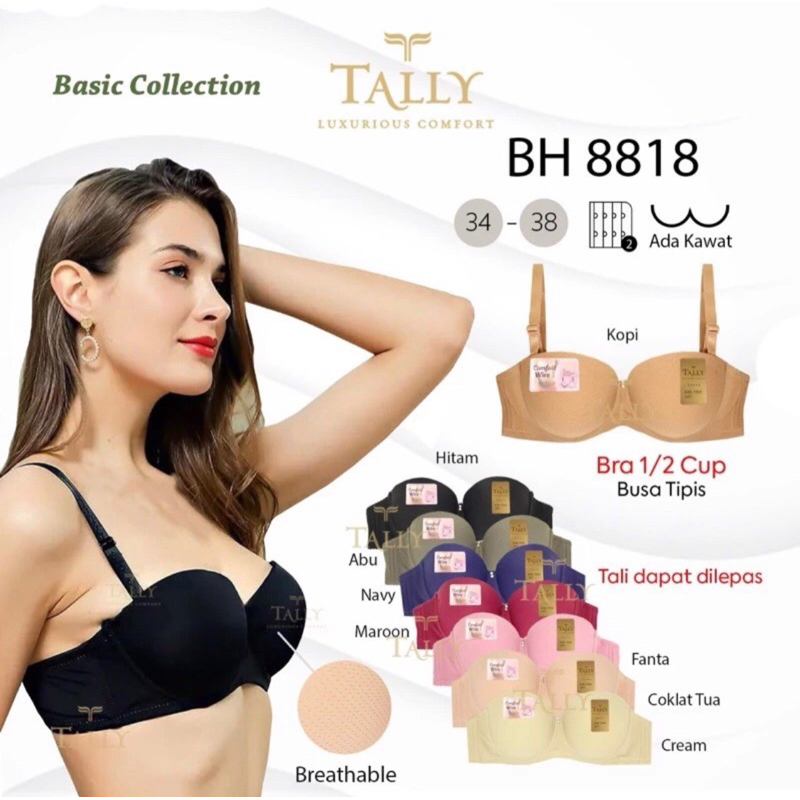 TALLY BH 8818 Setengah Cup Busa Tipis Kawat Kait 2 Tally Bra Half Cup