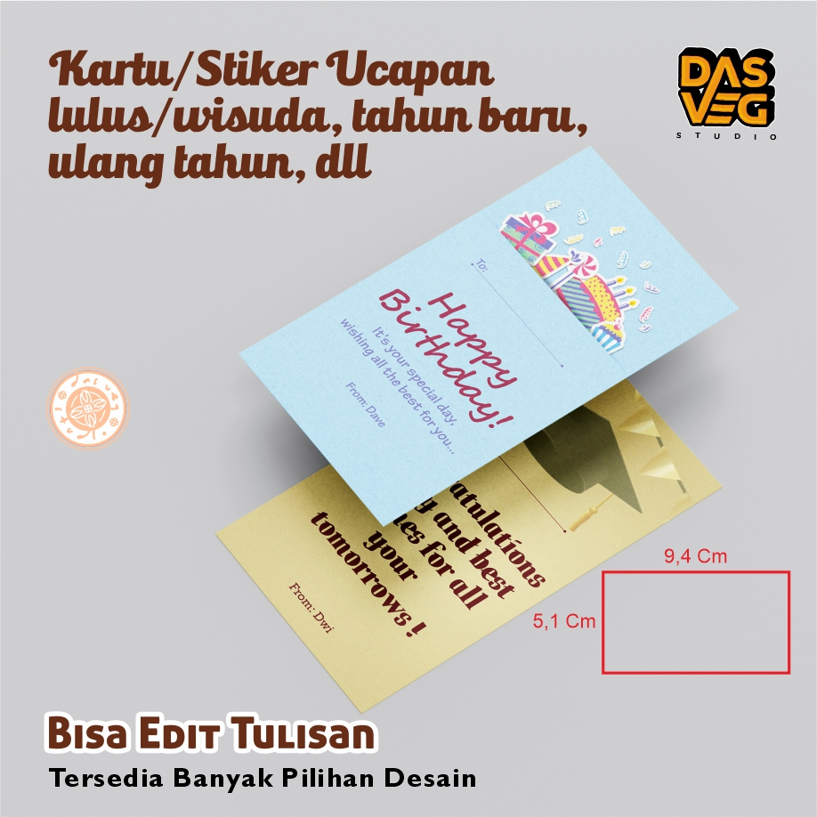 

Kartu/Stiker ucapan lulus/wisuda, tahun baru, ulang tahun - Custom 1 sisi Kartu Ucapan/ Souvenir