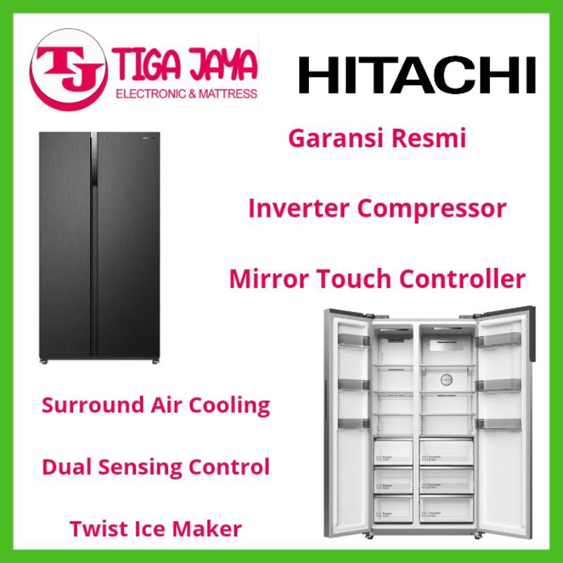 HITACHI HRSN9552DXID KULKAS 2 SIDE BY SIDE 525 LITER BLACK INVERTER HITACHI HRSN9552DXID HRSN9552DX