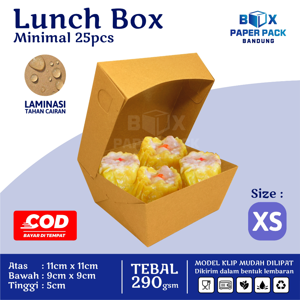 Box Dimsum Takoyaki Bola Ubi Size XS 290gsm Kotak Makan Kertas Kraft