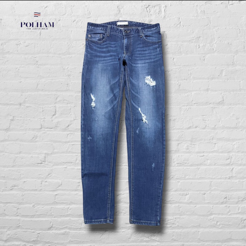 Celana Panjang Longpants Jeans Polham Blue Washed Fading Ripped Slim Fit Original Second Preloved #C