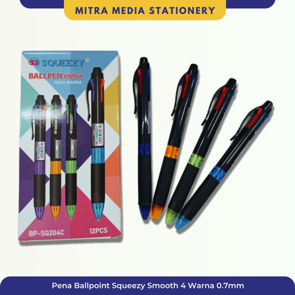 

Pena Ballpoint Squeezy Smooth / Bolpoin BP-SQ204C 4 Warna 0.7mm