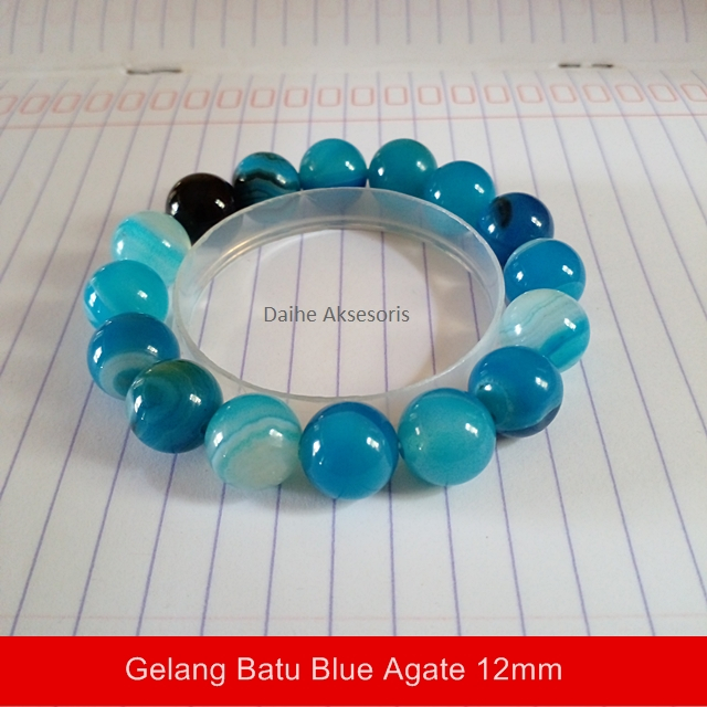 Gelang Batu Blue Agate 12mm / Natural Blue Agate Bracelet