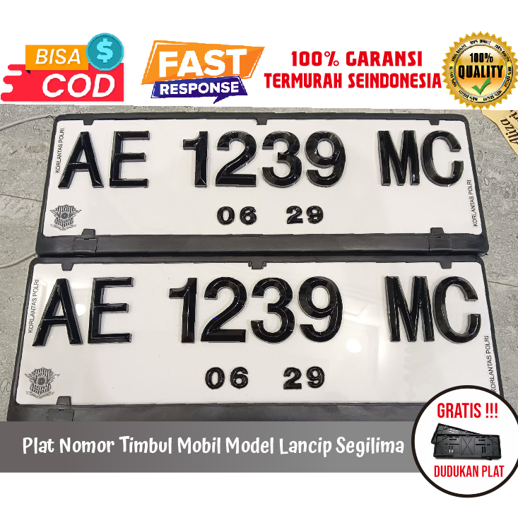 Plat Nomor Mobil Timbul Lancip Segilima Mewah Gratis Dudukan Plat