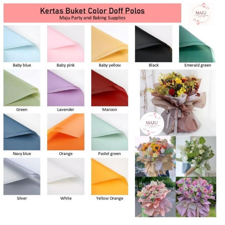 

Super Heboh 2 lembar Kertas Buket Color Doff Polos Flower Wrapping Kertas Bunga Flower Paper Cellophane Paper