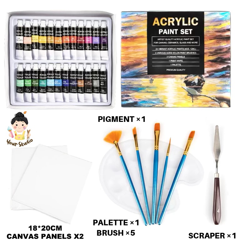 

Paket Terkini Cat Akrilik SET 24 Warna ISI 33 PCS FREE KANVAS