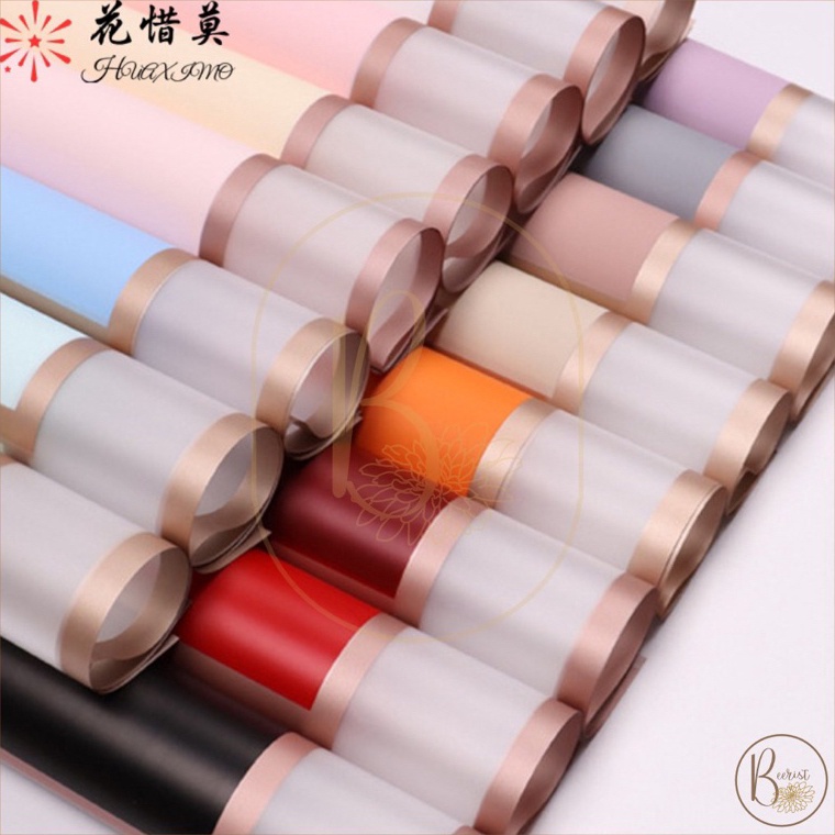 

New Product 2 LEMBAR Kertas Bunga Cellophane Transparan Dual List Gold Line Color Paper Flower Wrapping Paper Kertas Buket Bunga M Grosir