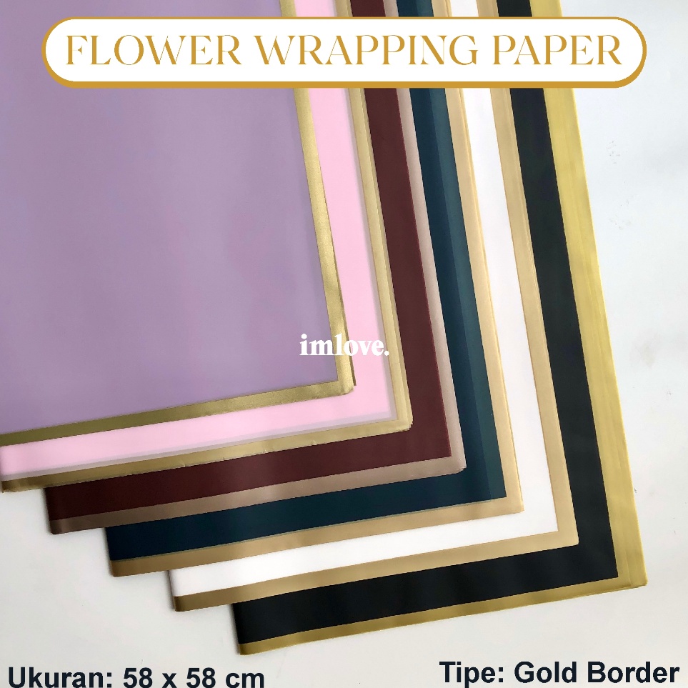 

Dijamin Terbaik 5 Lembar Kertas Buket Bunga List Emas Flower Wrapping Paper Cellophane Gold Border Gold Frame