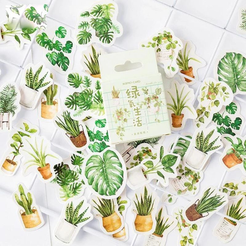 

Amiinah Store 46 Pcs GREEN PLANTS Deco Sticker Planner DIY Scrapbook Kotak
