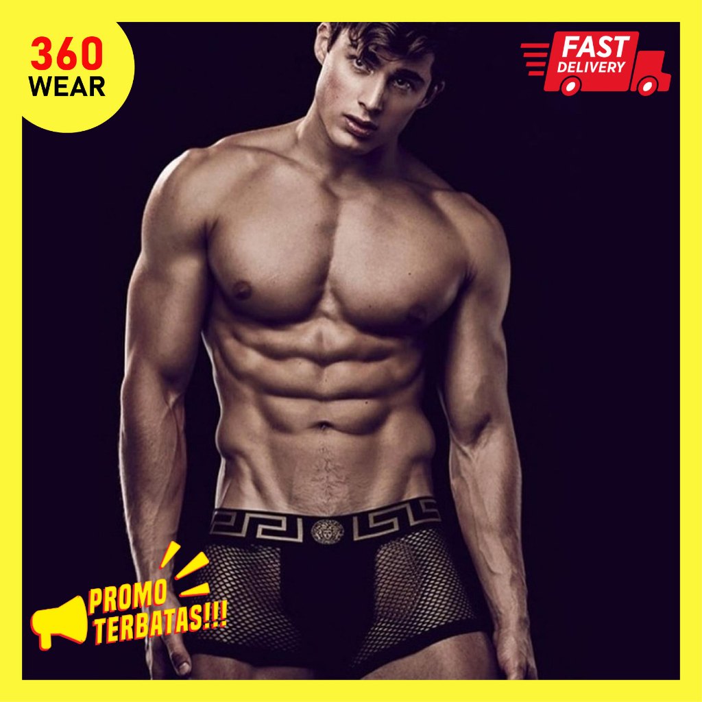 Celana Dalam Sempak Boxer Brief Segiempat Pria Men's Underwear Brief Mesh Jaring Transparan Seksi Ve