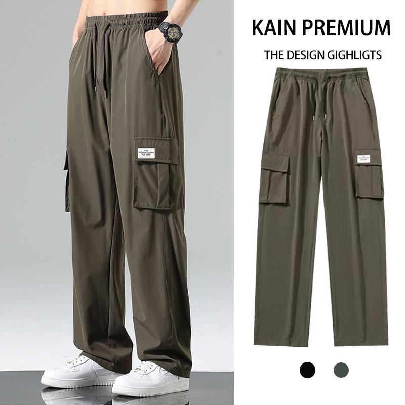Celana cargo panjang pria hitam celana kulot korea Sport Pants Celana Training Pria Casual Baggy Dew