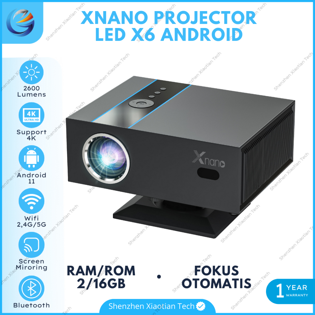Smart Proyektor Mini Xnano X6 Android 11.0 Wifi 2600 Lumens 360° Rotating | Proyektor Mini Portable 
