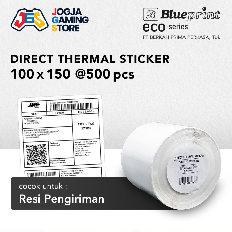 

KODE F56R Direct Thermal Sticker Label Resi Online A6 Blueprint ECO Stiker 1x15 mm isi 5 pcs