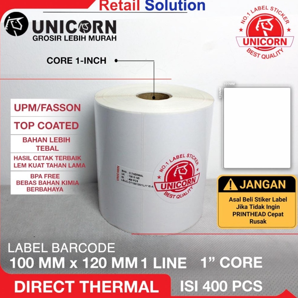 

KODE H77G Stiker Label Barcode Thermal 1x12 mm 1 x 12 mm 1x12mm