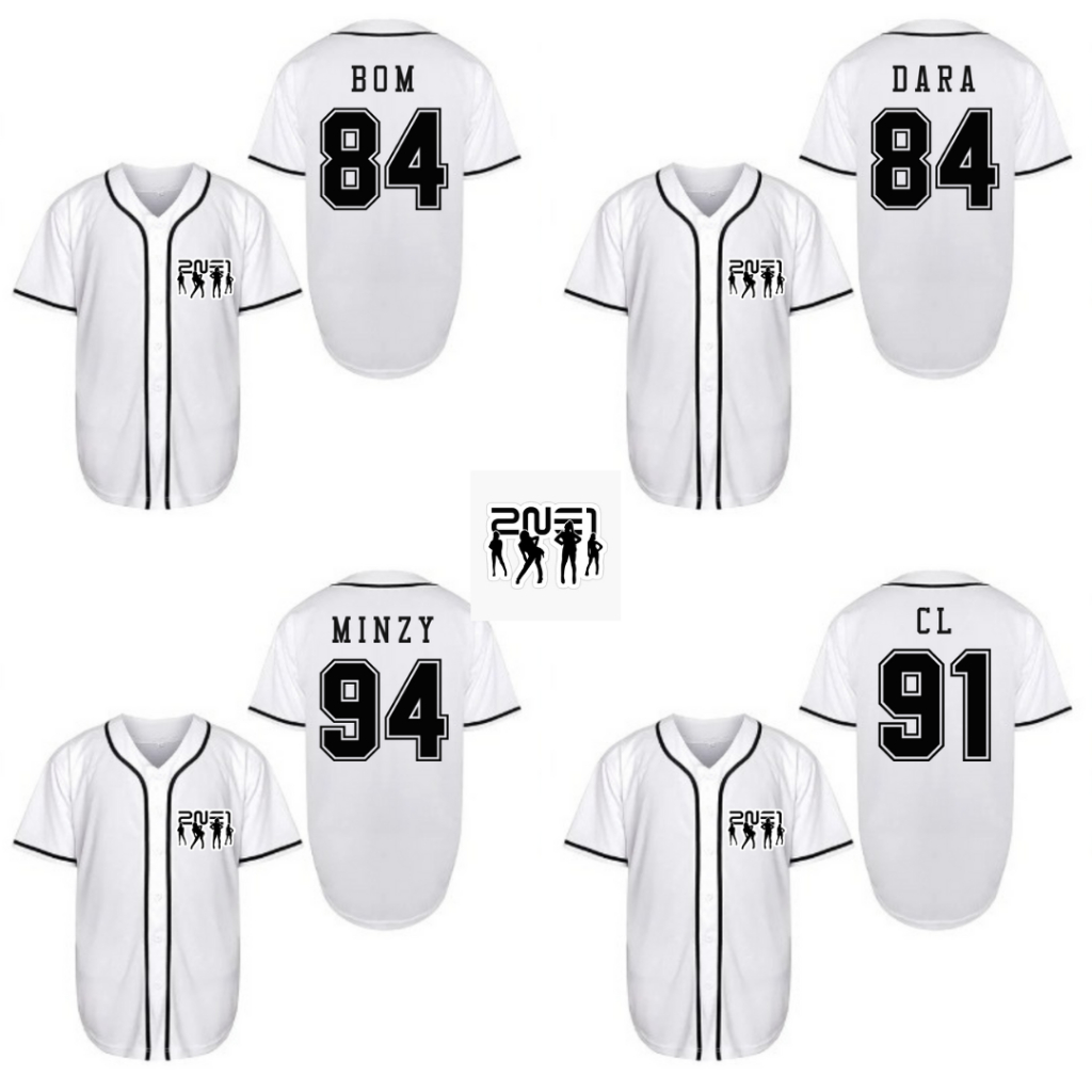 Jersey baseball 2ne1 kpop baju olahraga atasan korea bom dara cl minzy korean sport putih