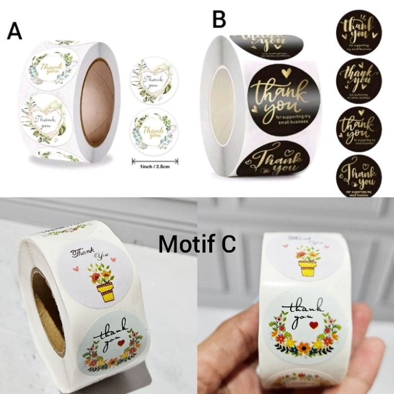 

STICKER THANK YOU ROLL hiasan kemasan makanan bingkisan stiker thanks terimakasih bulat bunga murah mika olshop kardus minuman food gelas plastik