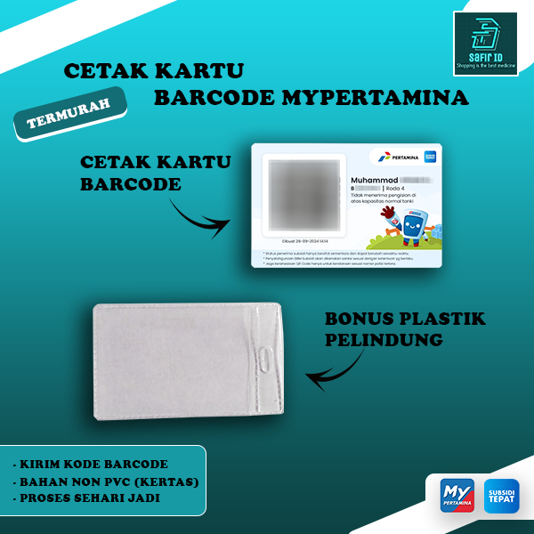 

Cetak Kartu My Pertamina / Cetak Barcode My Pertamina / Kartu Pertamina / Kartu Subsidi Tepat plus Plastik Pelindung - bahan non PVC