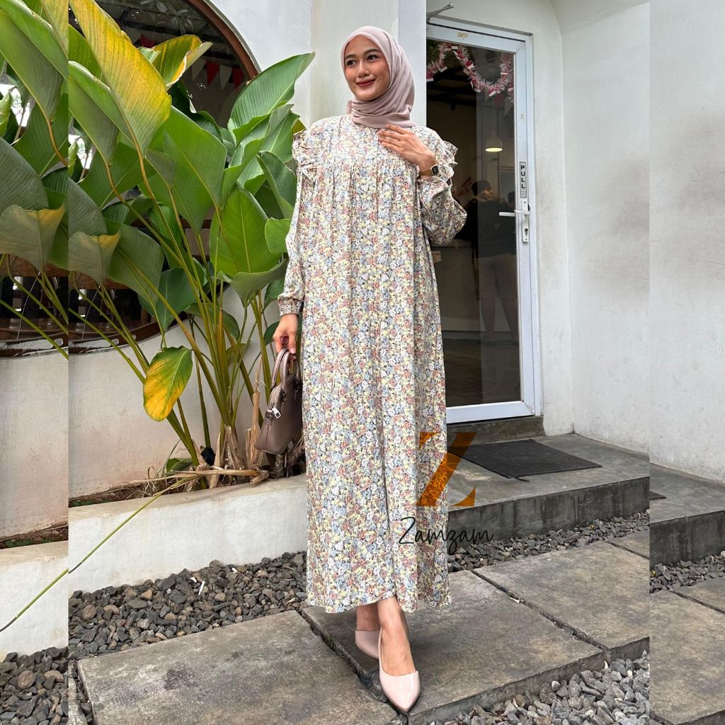 Jihan Drees Motif Bunga Gamis Wanita Rayon Premium