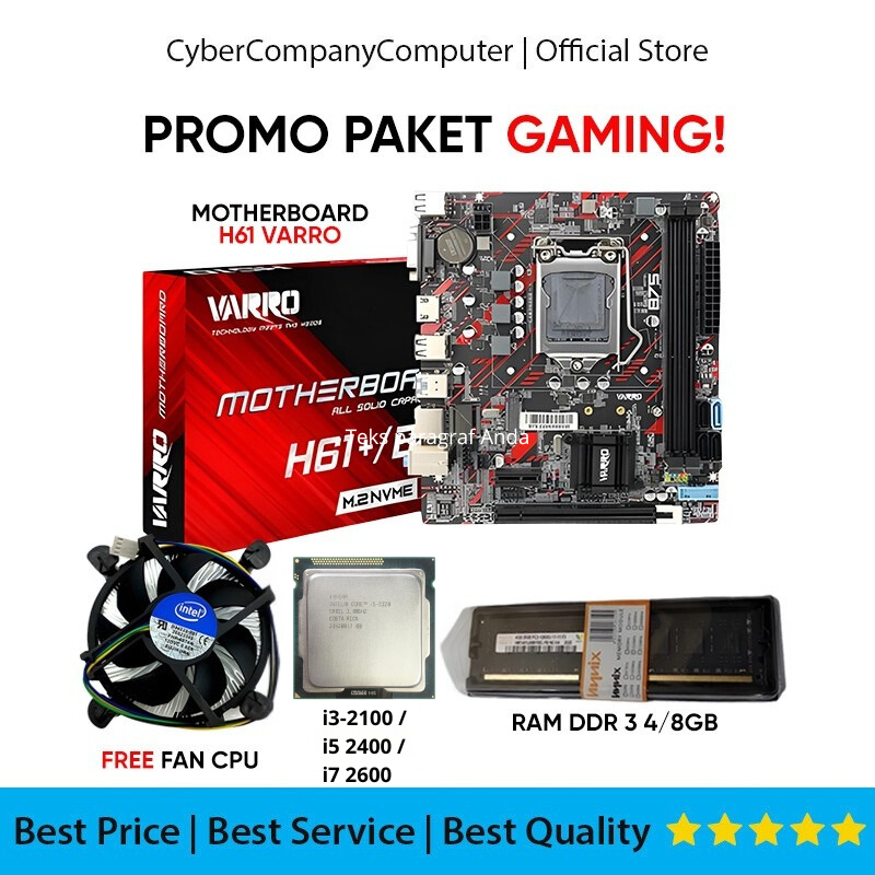 Terlaris Paket Motherboard H61 Varro Core I3-2100/I5-2400/I7-2600 - New Mainboard Varro H61 Plus /
