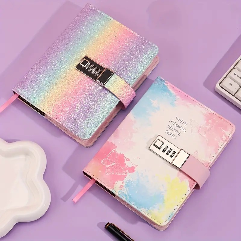 

Buku Diary Rainbow Butterfly Notebook Catatan Jurnal B6 256 Halaman with Lock Password - Stationery