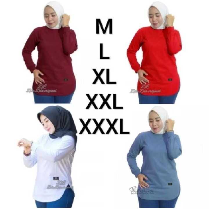 Kaos polos wanita lengan panjang oval kaos atasan baju polos lengan panjang wanita cewek merah cabe