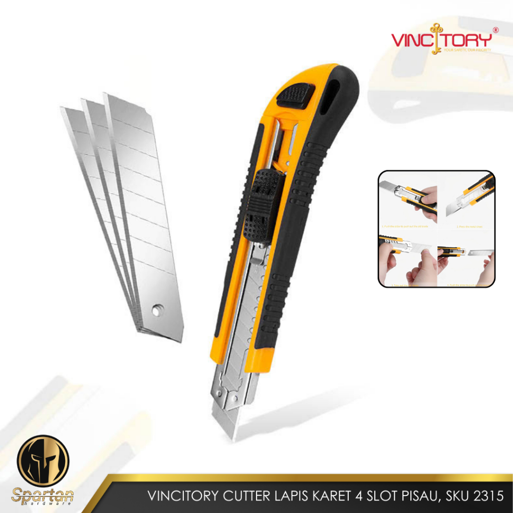 

Vincitory Cutter Besar 18mm Pisau Cuter Alat Pemotong Stainless Steel Premium 3 Slot 2314 2315