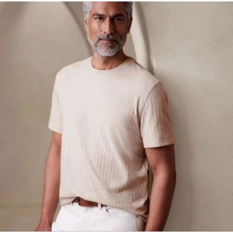 Kaos Pria Banana Republic Ribbed Tshirt Oatmeal Original