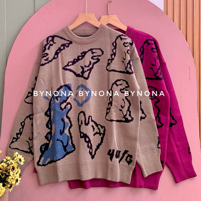 Dino Oversize Sweater Atasan Rajut kekinian