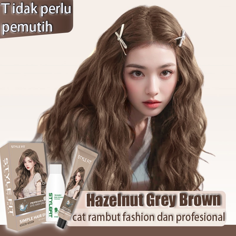 [Kirim cepat | COD] STYLE FIT Hazelnut grey brown cat rambut 200ml | warna cokelat keabuan elegan & 