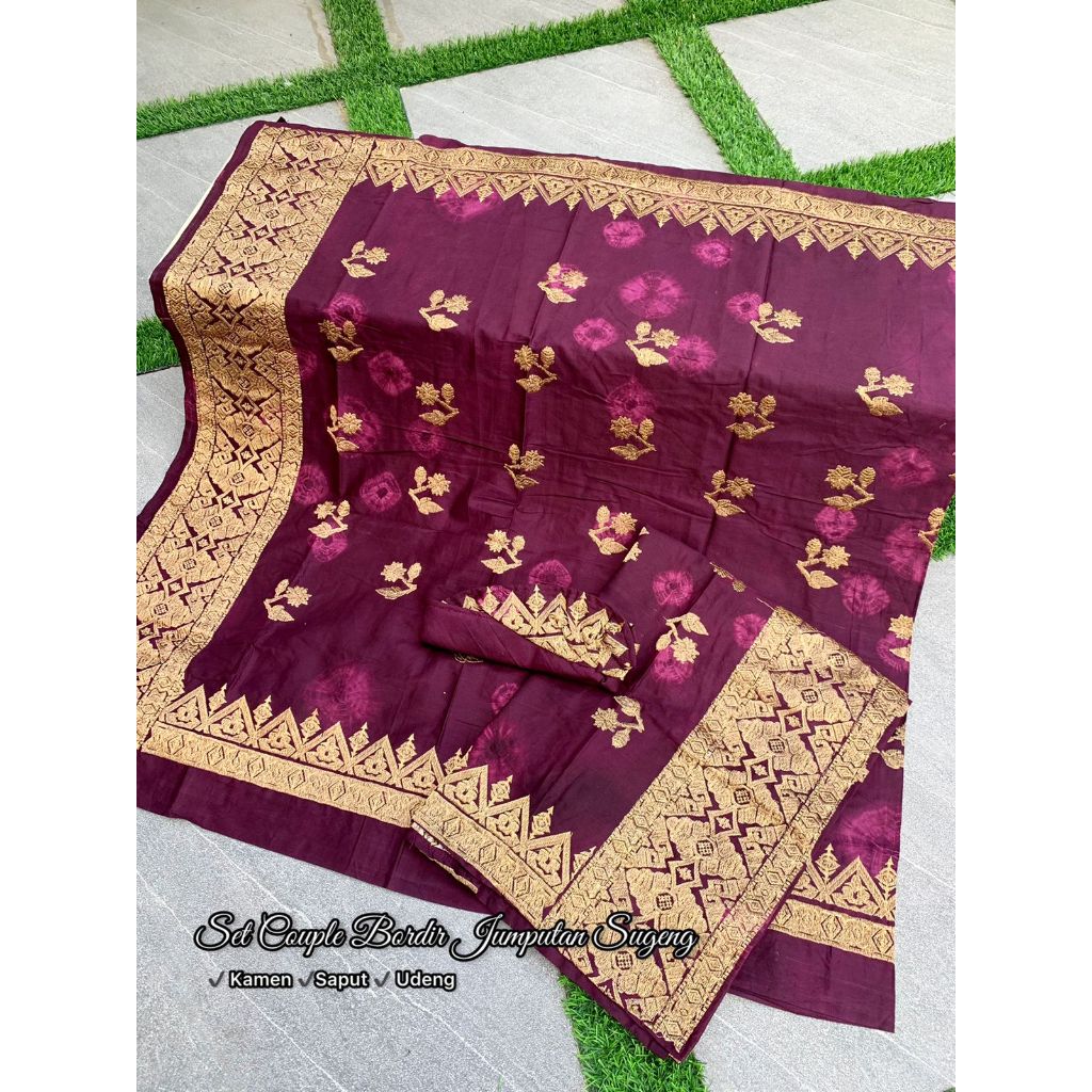 set setelan couple kamen saput udeng songket bordir jumputan premium / set kamen couple bali / set k