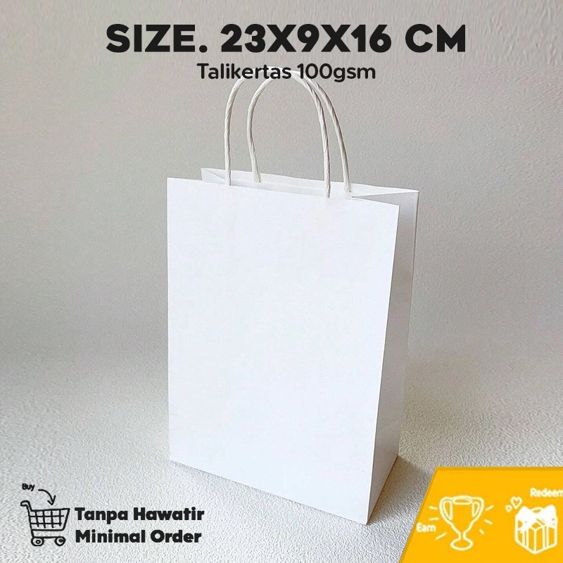 

(Talikertas CRAFT) Paper Bag Putih Jumbo 23x9x16 CM / Paper Bag Kado Packing Kerudung, Souvenir, skincare lipstik bedak/ Paperbag Putih Polos Murah